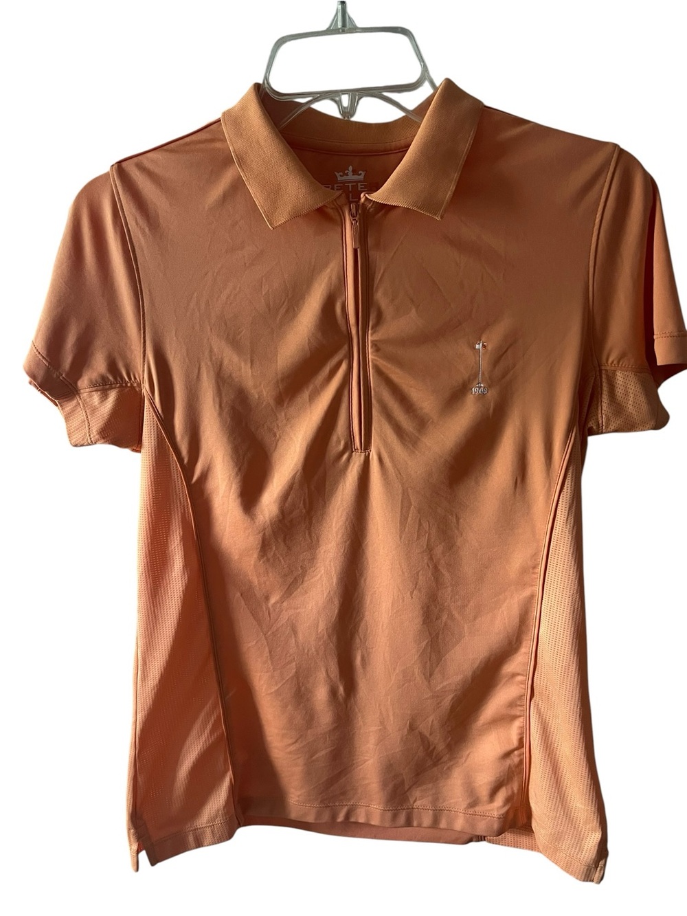 Peter Millar Crown Sport Orange Golf Performance Polo Shirt UPF 50 1/4 Zip Small